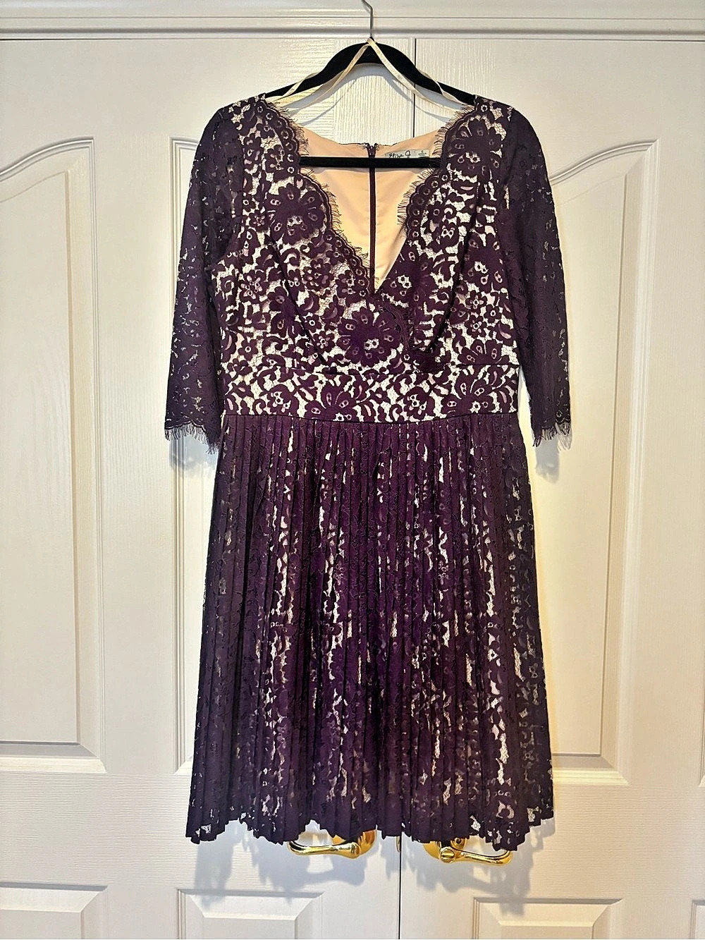 Eliza J Purple Lace Pleated Midi Dress Size 12